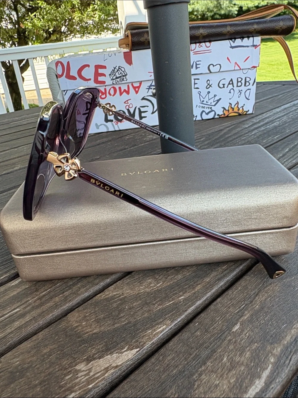 Bulgari Oversized Purple-Brown Gradient Women's Sunglasses